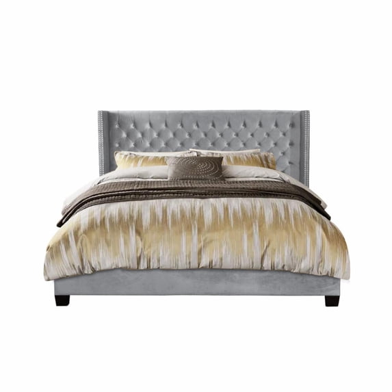 Nathaniel Home Aliyah Velvet Upholstered Wingback Tufted Platform Bed, Queen
