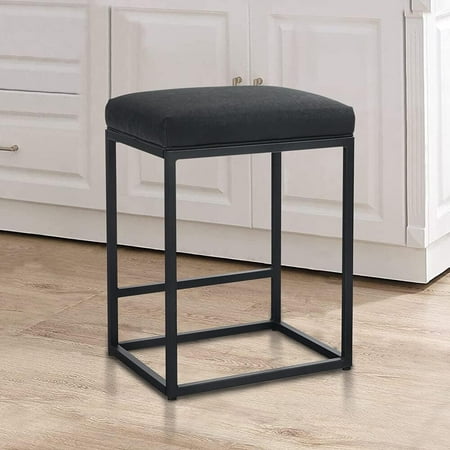 Nathaniel Home, Bar Stools Set of 2, PU Leather Metal Square Barstools, Backless Kitchen Dining Cafe Stool, Upholstered Bar Stool with Footrest, 24 Inch Black
