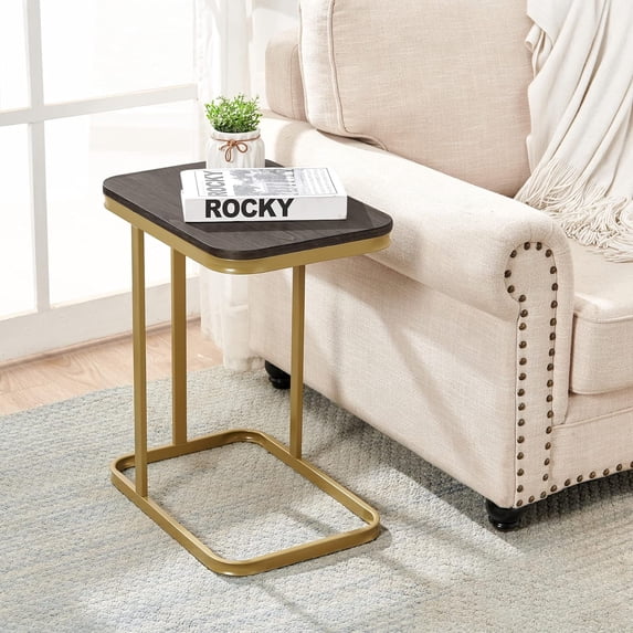 Nathaniel Home C-Shaped Sofa Side End Table, Legant Modern Sofa Side Table, Square Under Sofa Tables, with Painted Metal Frame, Gold/Black