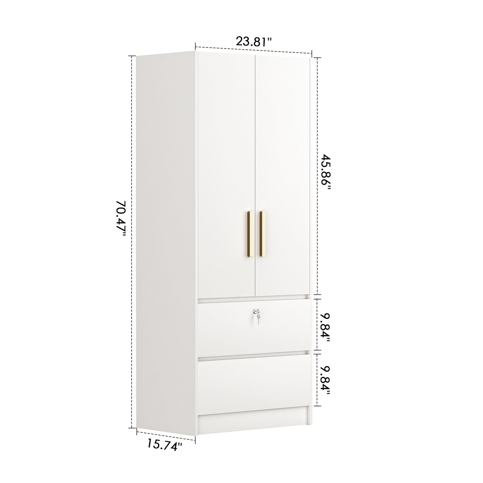 Nathaniel Home Freestanding Wardrobe Cabinet, 2-Door Armoire with 2 Drawers, Wardrobe Closet Organizer with Hanging Rod, Bedroom Armoire Wardrobe Closet White