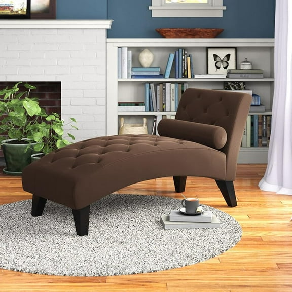 Nathaniel Home Indoor Mila Microfiber Chaise, Armless Rolled Backrest Lounge Chair, Leisure Sofa Recliner with Pillow, for Living Room Bedroom Coffee