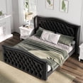 thumbnail image 1 of Nathaniel Home Jennifer King Beds, Velvet Upholstered Tufted Bed, Platform Bed Frame with Diamond, Low Profile Platform Beds Strong Wooden Slats Black, 1 of 9