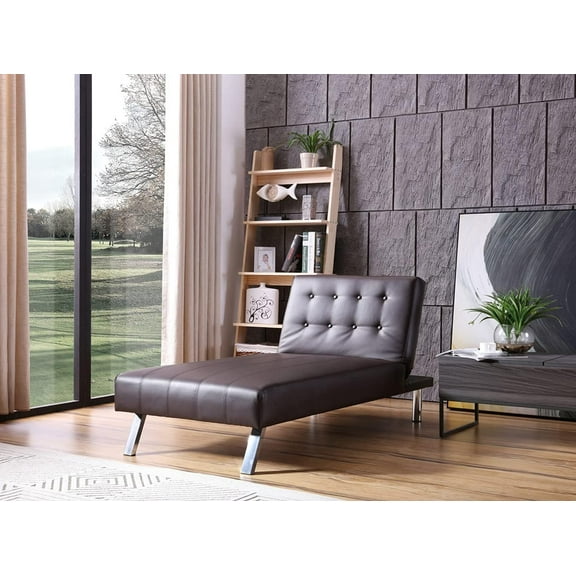Nathaniel Home Leather Lounger Chair, Tufted Futon Adjustable Sleeper, Convertible Chaise Lounge, for Sitting Lounging Sleeping, Brown