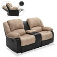 thumbnail image 1 of Nathaniel Home Manual Reclining Sofa, PU Leather Upholstered Double Recliner Loveseat, 2-Seater Home Theater Seating with Console, Arm Sofa Recline Chair for Living Room, Beige, 1 of 7
