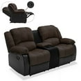 thumbnail image 1 of Nathaniel Home Manual Reclining Sofa, PU Leather Upholstered Double Recliner Loveseat, 2-Seater Home Theater Seating with Console, Arm Sofa Recline Chair for Living Room, Brown, 1 of 7