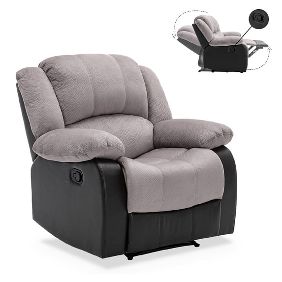 Nathaniel Home Manual Single Recliner Chair, PU Leather Upholstered Couch Sofa, Tufted Reclining Sofa, Plush Scoop Theater Seating, Lounge Chair for Living Room, Gray