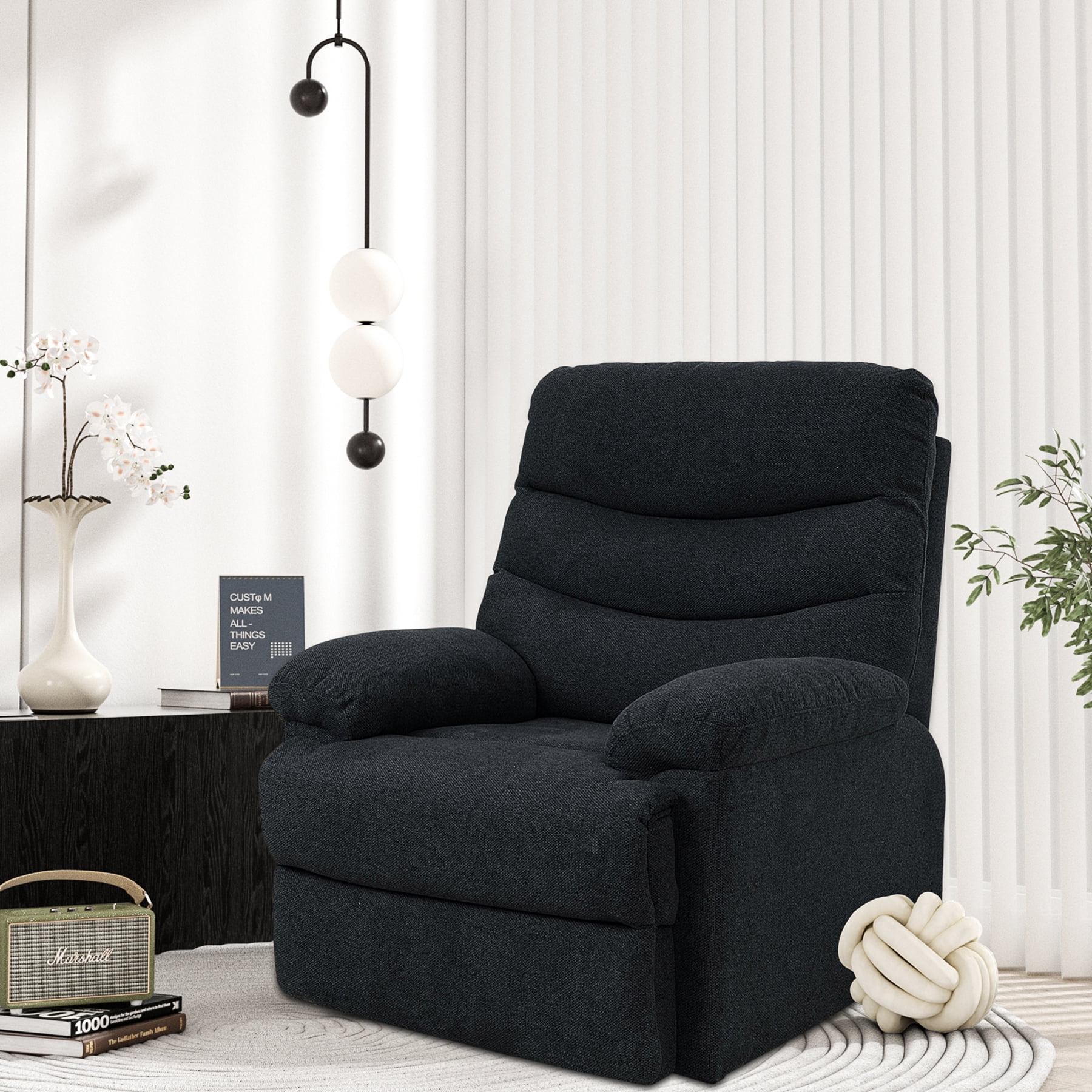 Nathaniel Home Recliner Chair, Upholstered Fabric Chair, Single Manual Reclining Sofa, Home Theater Seating, Footrest for Bedroom Elderly Lounge, Blue Grey