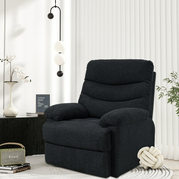 Nathaniel Home Recliner Chair, Upholstered Fabric Chair, Single Manual Reclining Sofa, Home Theater Seating, Footrest for Bedroom Elderly Lounge, Blue Grey