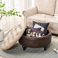 thumbnail image 1 of Nathaniel Home Upholstered 30" Round Storage Button Tufted Ottoman, with Removable Lid, Modern Footrest Stool Bench, Light Brown/Dark Brown, 1 of 8