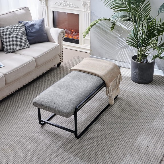 Nathaniel Home Upholstered Bedroom Benches, 48 inch Kids Ottoman Vegan Leather Footrest Stool, Accent Bench for Entryway Bedroom End of Bed, Light Gray