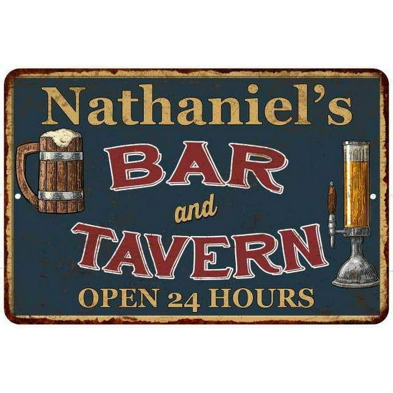 Nathaniel's Green Bar & Tavern Rustic Sign 8 x 12 High Gloss Metal 208120047968