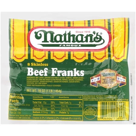 Nathans Famous: Beef Skinless Franks, 16 Oz