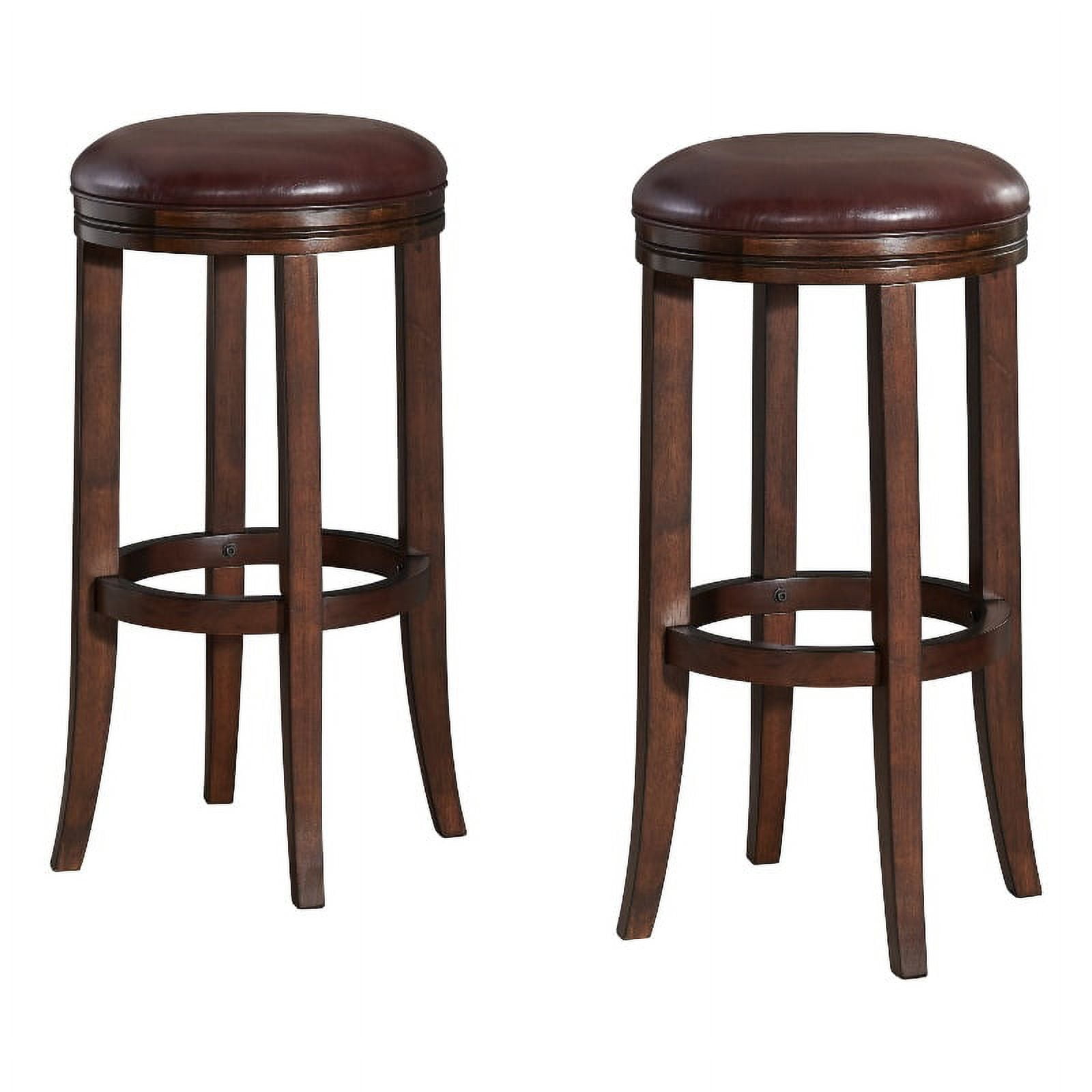 Distressed Walnut Backless Bar Height Stool with Leather Seat, Set of 2