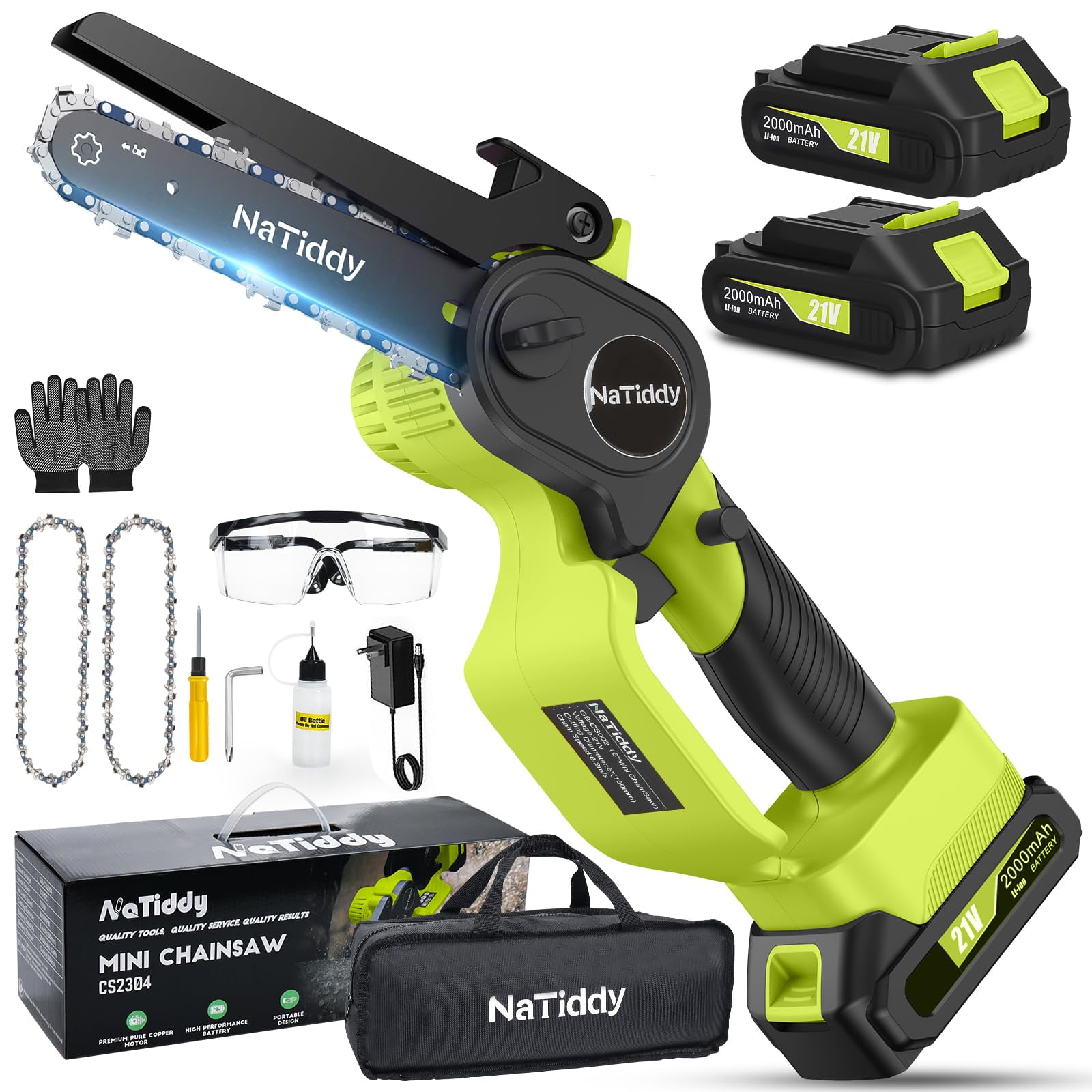 Natiddy Mini Chainsaw, 2023 Upgrade version 6 Inch Brushless Battery Powered Cordless Chainsaw