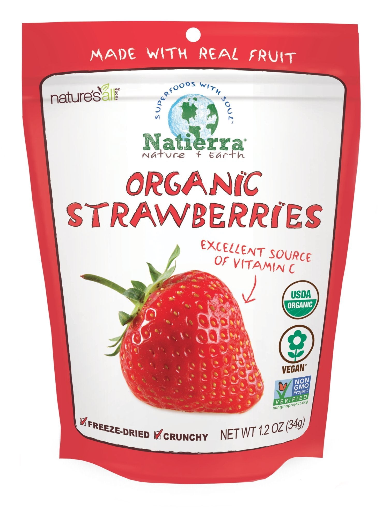 Natierra Nature's Organic Freeze-Dried Strawberries | Gluten Free & Vegan | 1.2 Ounce