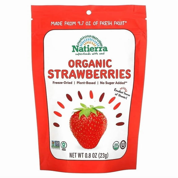 Natierra, Organic Freeze-Dried Strawberries, 0.8 oz Pack of 4