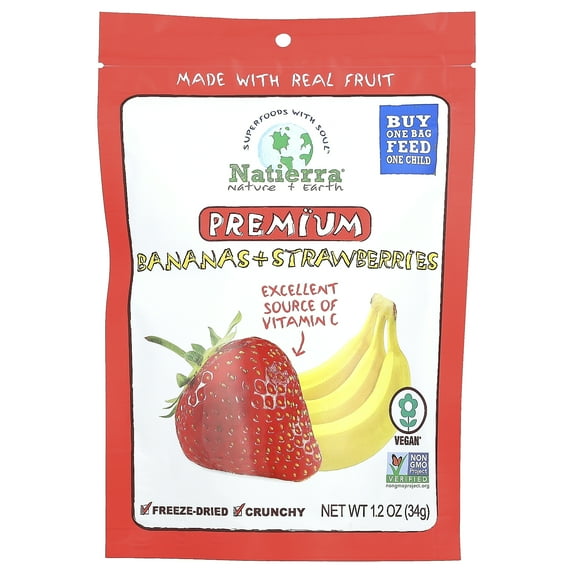 Natierra Premium Freeze-Dried Bananas + Strawberries, 1.2 oz (34 g)