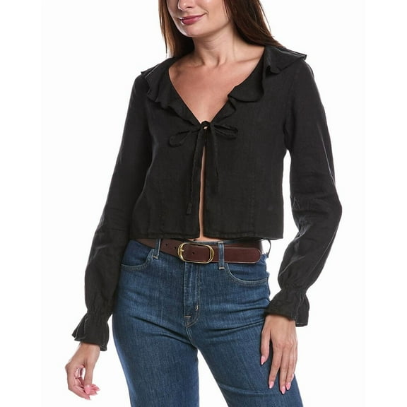 Nation LTD womens  Camila Ruffle Tie-Front Linen Top, s, Black