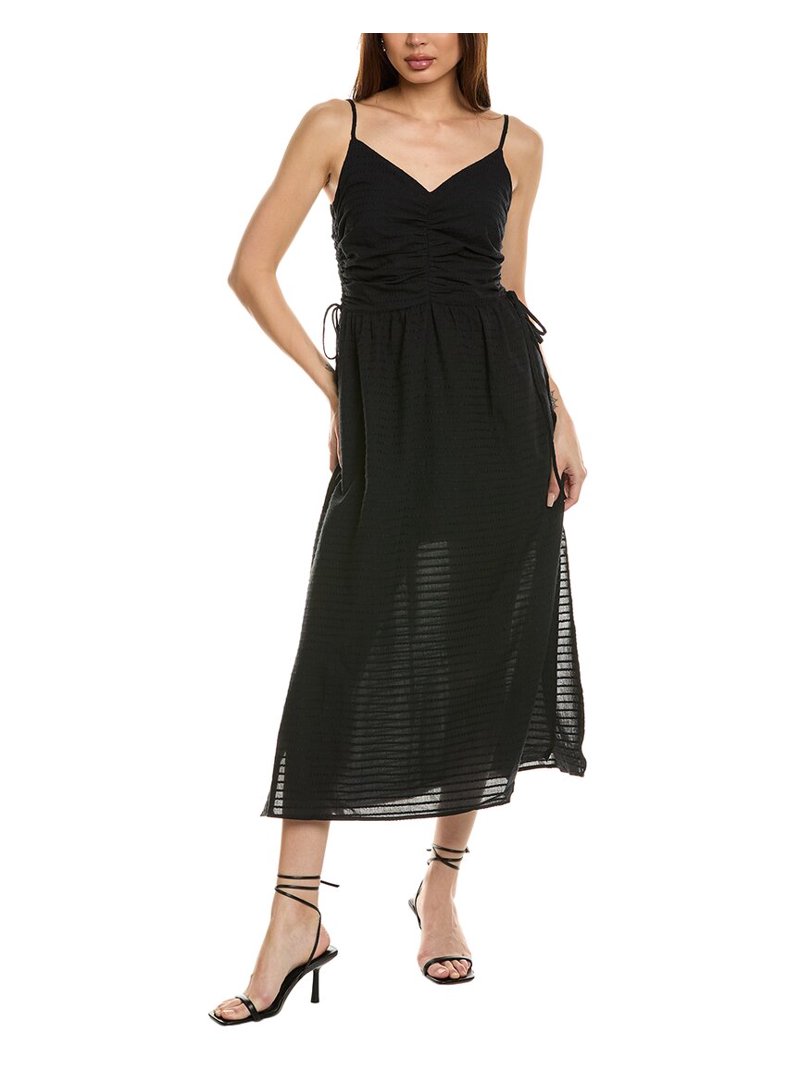 Nation LTD womens Peppa Ruched Linen-Blend Sundress, s, Black