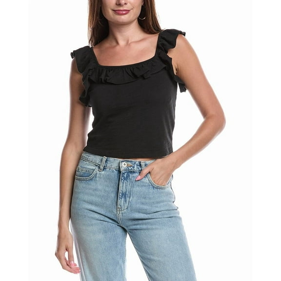Nation LTD womens  Rosa Solid Ruffle Top, XL, Black