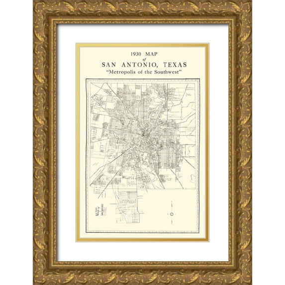 National 22x32 Gold Ornate Wood Framed with Double Matting Museum Art Print Titled - San Antonio Texas - National 1930
