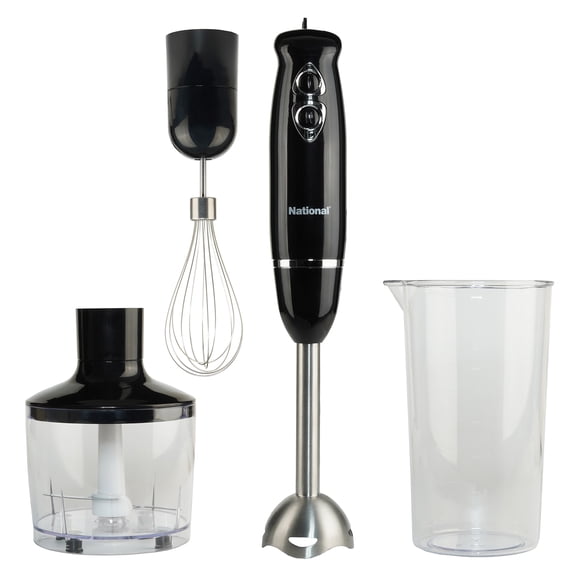 National 500-Watt Multi-Purpose 4-in-1 Immersion Blender with Attachments, Black