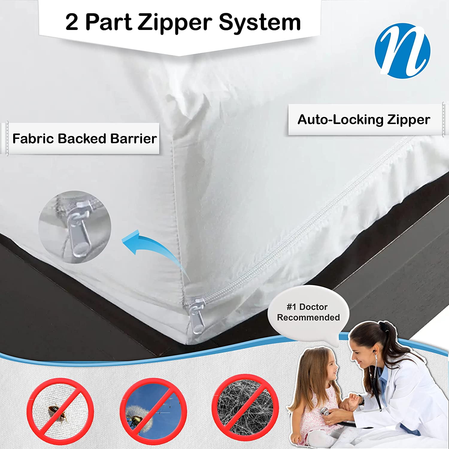 National Allergy Premium 100 Cotton Zippered Mattress Protector Full