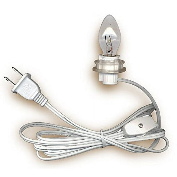 National Artcraft 6' White Lamp Cord with Push-In Socket, Rotary Switch and C7 Incandescent Bulb (Pkg/1)