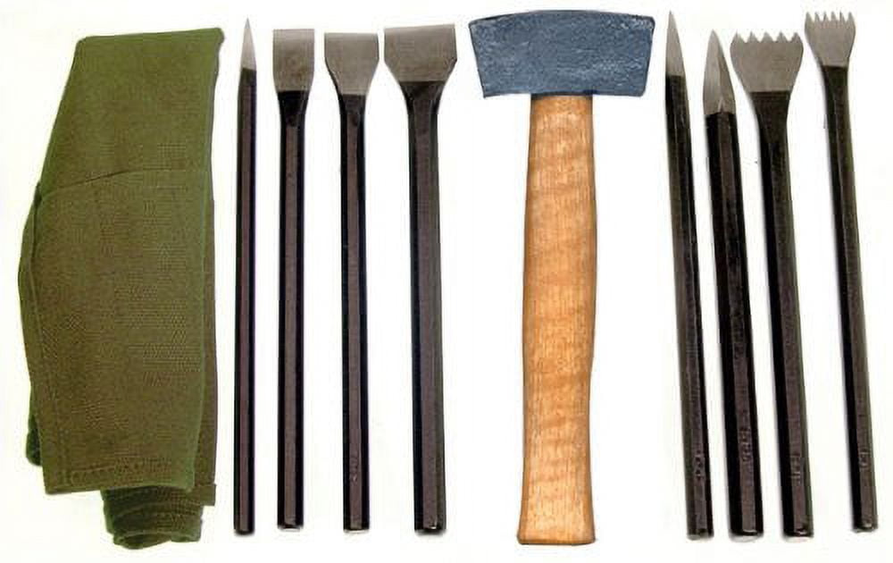 left) Traditional stone carving tools and (right) examples of stone