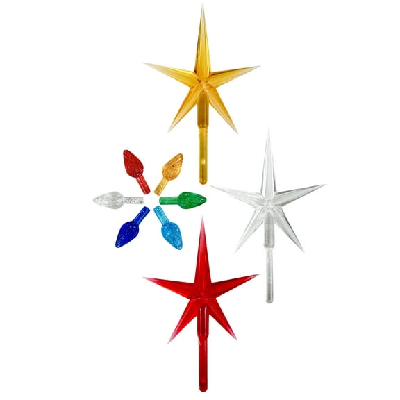 National Artcraft® Medium AQUA GLITTER Twist-Style Ceramic Christmas Tree Lights with 3 Large Stars in Red, Gold and Crystal - 103 Pieces