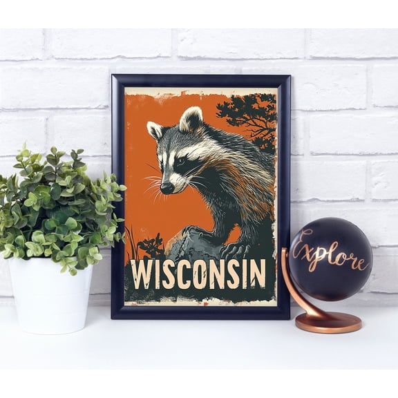 National Badger Wisconsin State Animal Vintage Retro D Cor Animal Poster , Poster Print Only