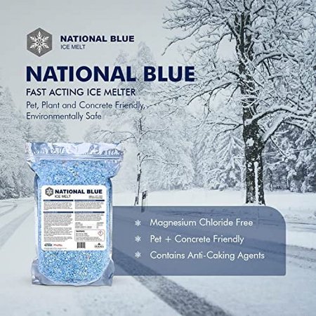 National Blue Snow Salt Ice Melt 20lb Bag - Fast Acting Ice Melter - Pet, Plant and Concrete Friendly, Environmentally Safe - Free of Magnesium Chloride - Melts to -15°F