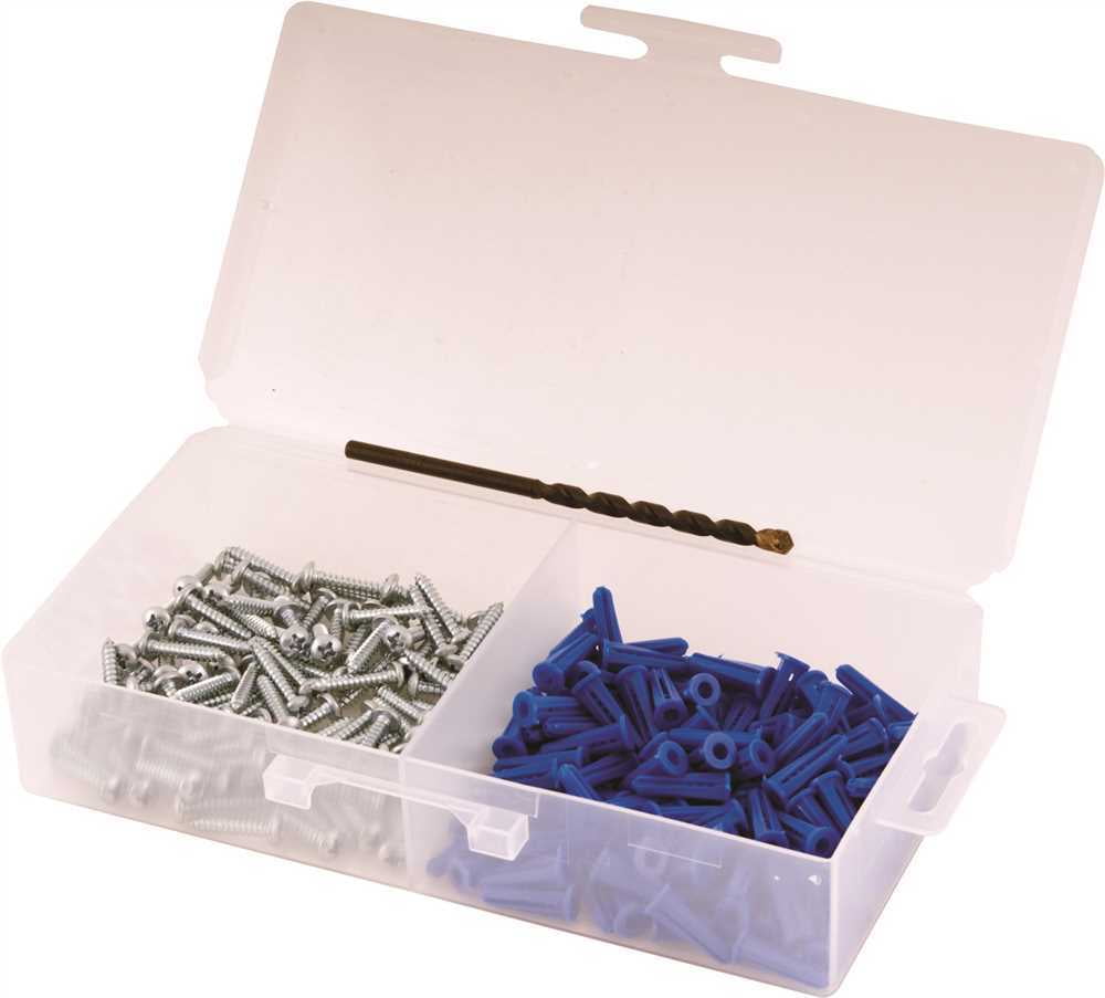 Blue Nylon Push-In Ribbed Anchors Kit with Phillips Screws and Drill Bit