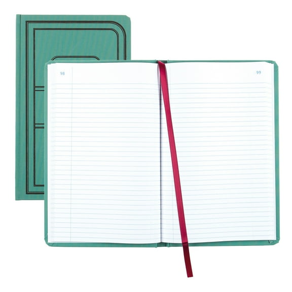 National Brand Sewn Canvas Account Book, 12 1/8" x 7 5/8", 50% Recycled, Green, 37 Lines Per Page, Book Of 500 Pages