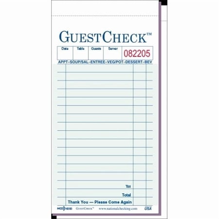 National Checking 105 Guest Check Carbon 2 Part Orang 13-Lines Receipt, Green - Case of 5000