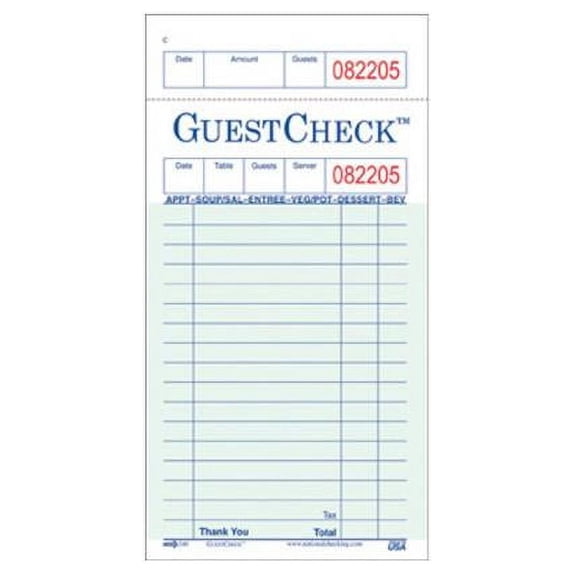 National Checking 240-50 PEC 1 Part 17 Line Paper Guest Check - Green - Pack of 5000