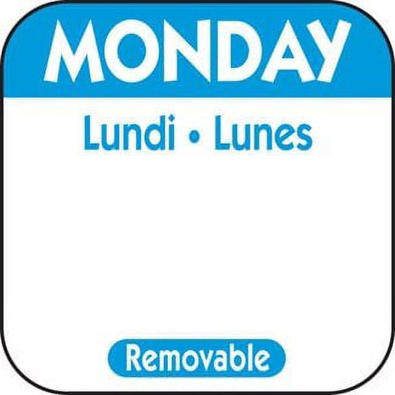 National Checking Company DateIt Square Monday Lundi Lunes Day of the Week Printed Removable Label Blue | 36 Unit/Case