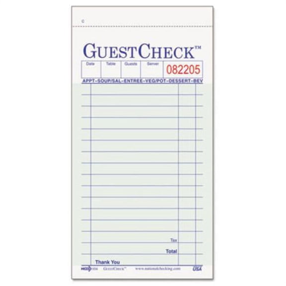 National Checking Company Duplicate Carbon Paper 13-Line GuestChecks Green, 6.75" Length x 3.5" Width | 50 Books of 50