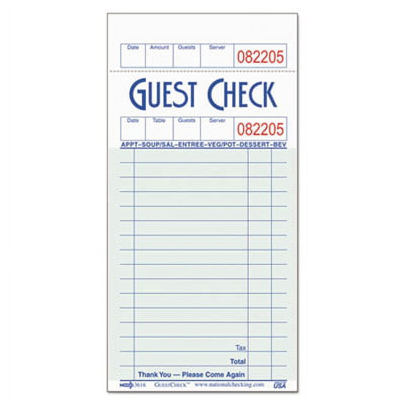 National Checking Company Guestchecks Pad W/record Receipt Stub, 3 1/2 X 6 3/4, 100/pad, 50 Pads/carton