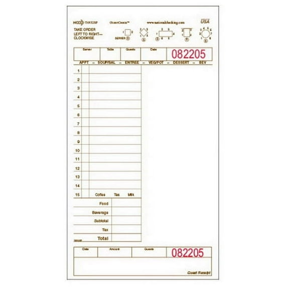 National Checking Company Large 1-Part 20-Line Copy Cardboard Guest Check Yellow, 8.5" Length x 5.25" Width | 2000/Case