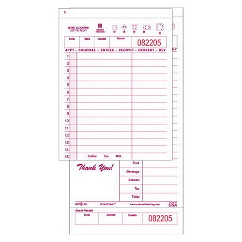 National Checking Company Large 2-Part 15-Line Carbonless Guest Check Maroon, 8.5" Length x 4.25" Width | 2000/Case