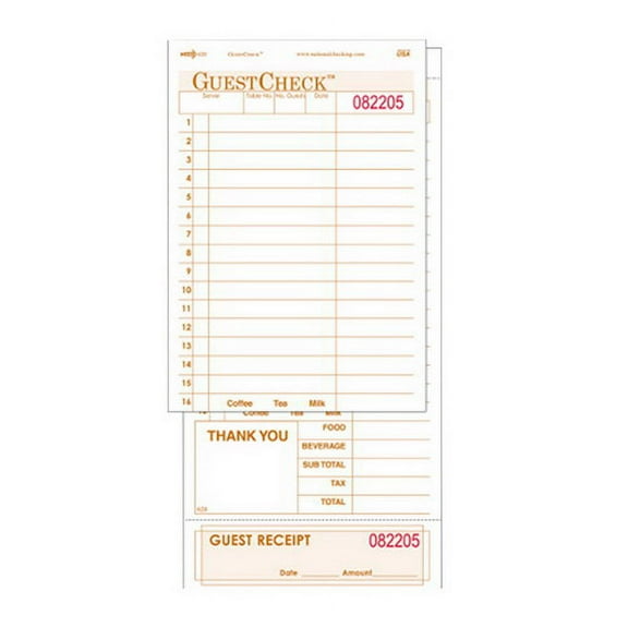 National Checking Company Large 2-Part 16-Line Carbonless Guest Check Tan, 9" Length x 4.25" Width | 2000/Case