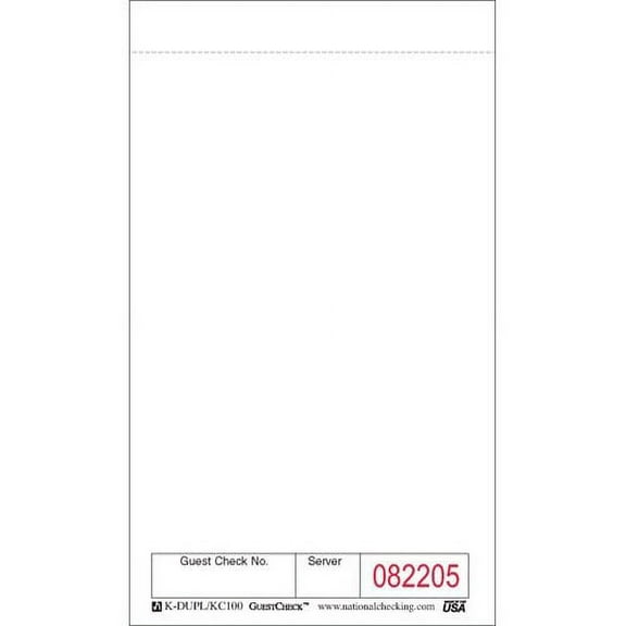 National Checking Company Unilined Single Copy Paper GuestChecks White, 6" Length x 3.5" Width | 50 Checks/Book, 100 Book/Case
