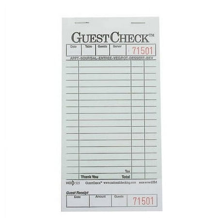 National Checking Guestcheck Board - 1 Part, Green, 18 Line, 3.5 X 6.75 Inch, 50 Checks Per Book, 2500 Per Case