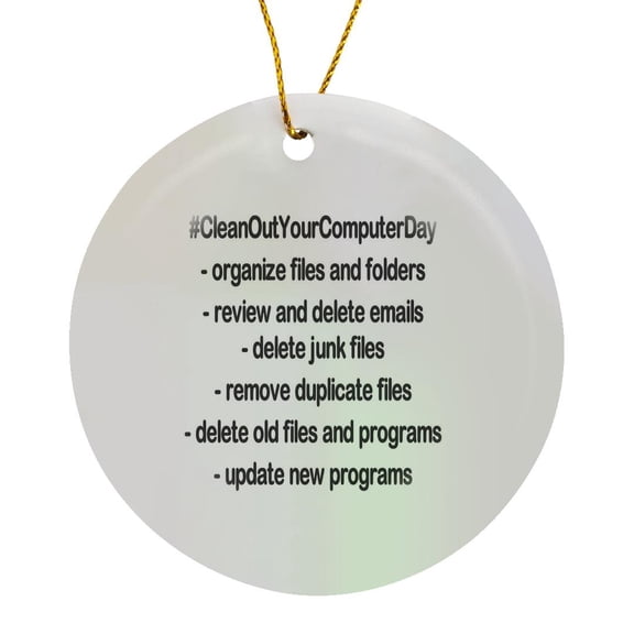 3drose, National Clean Out Your Computer Day Fun Checklist for Colleagues, Circle Porcelain Ornament