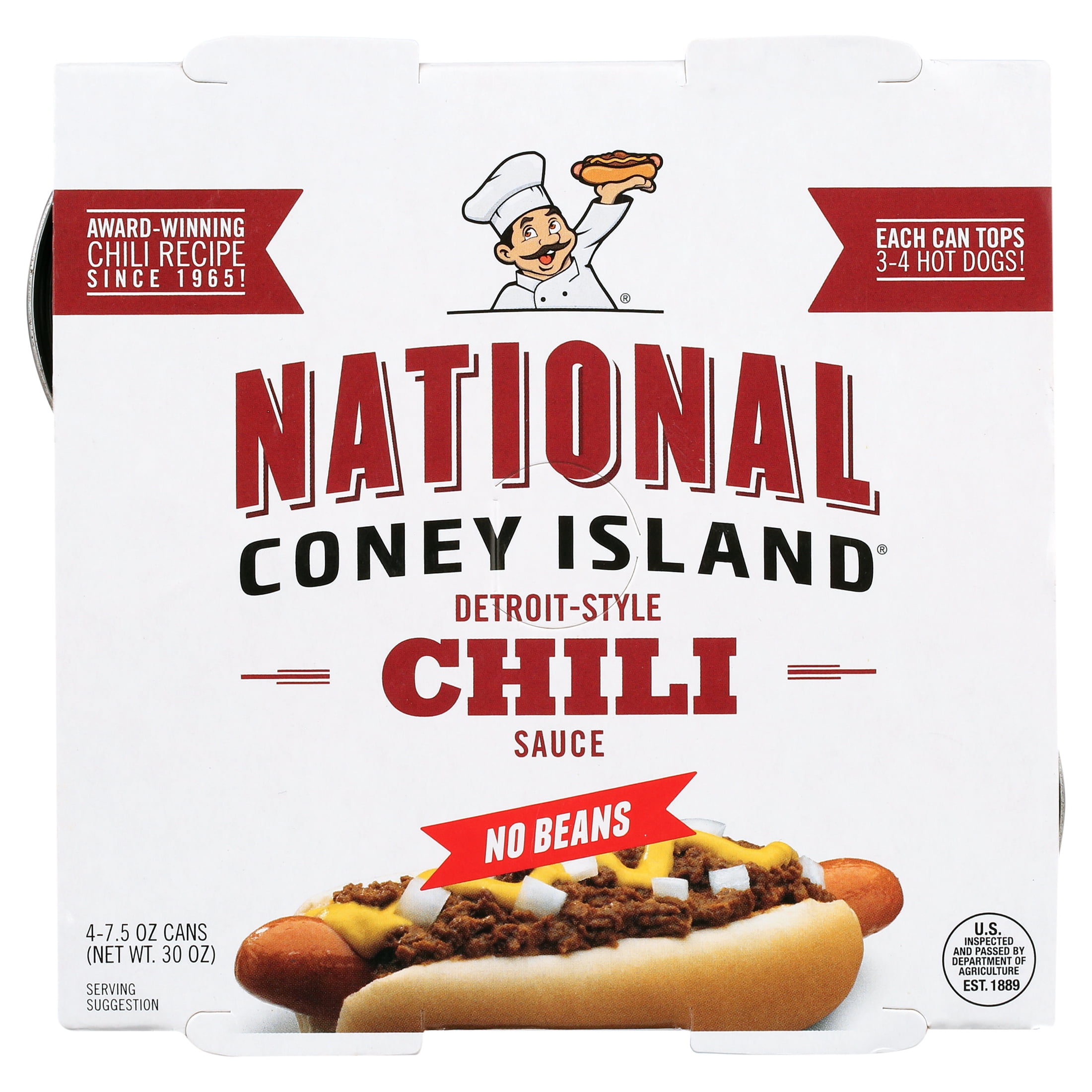National Coney Island Chili Without Beans, Canned Chili Sauce, 7.5 oz (Pack of 4)