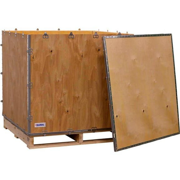 National Corrugate B2352219 Global Industrial 4-Panel Hinged Crate with Lid & Pallet - 40 x 40 x 40 in.