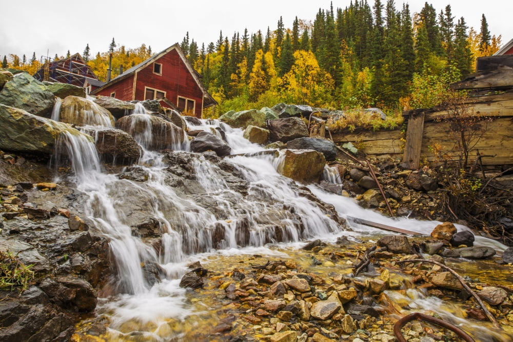 National Creek runs through Kennecott Mine in a series of cascades Kennecott Mines National Historic Landmark Southcentral Alaska Canvas Art - Zachary Sheldon Design Pics (19 x 12)