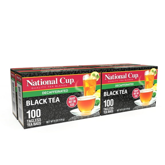 National Cup Decaffeinated Tea, Black Tea Blend, Tea Bags, 100 Count, Pack of 4