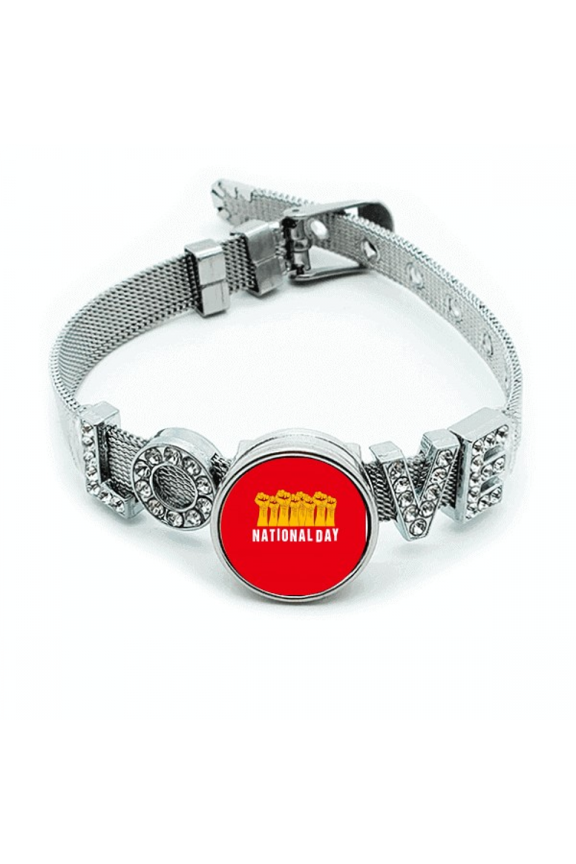 National Day Strong Nation Bracelet Wristband Crystal Love Adjustable Bangle